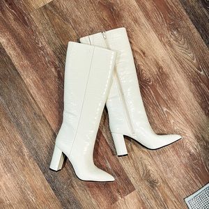 Snakeskin Print Knee High Boots